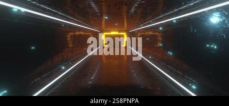 Un tunnel sifi avec des lampes au néon. 3D illustration Banque D'Images