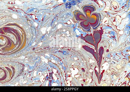 Texture marbrée d'Ébru avec motifs floraux Banque D'Images