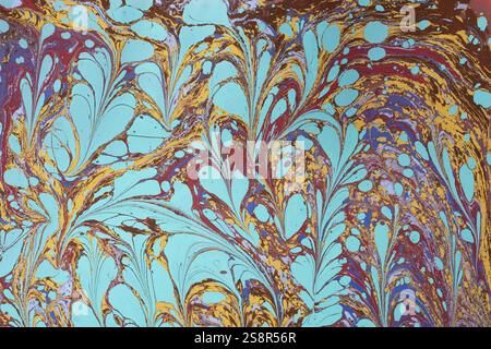 Texture marbrée d'Ébru avec motifs floraux Banque D'Images