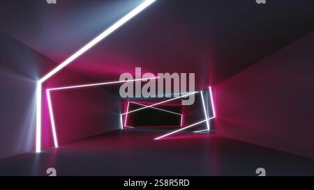 Un fond de tunnel de lumières néon.3D illustration Banque D'Images