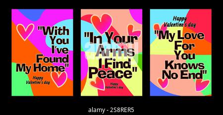 Modèles de Saint-Valentin cœur audacieux avec des fonds pastel modernes. Un ensemble de carte de vœux Saint-Valentin avec un exemple de texte, des coeurs rouges et un backgr abstrait Illustration de Vecteur