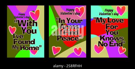 Modèles de Saint-Valentin cœur audacieux avec des fonds pastel modernes. Un ensemble de carte de vœux Saint-Valentin avec un exemple de texte, des coeurs rouges et un backgr abstrait Illustration de Vecteur