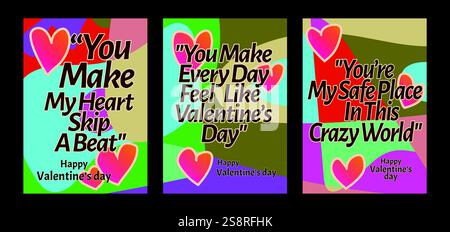 Modèles de Saint-Valentin cœur audacieux avec des fonds pastel modernes. Un ensemble de carte de vœux Saint-Valentin avec un exemple de texte, des coeurs rouges et un backgr abstrait Illustration de Vecteur