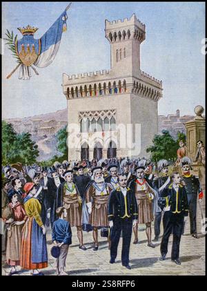 Illustration du pavillon de la République de Saint-Marin, à l'Exposition Universelle de 1900. Il s'agissait d'un procès équitable s'est tenue à Paris, France, du 14 avril au 12 novembre 1900, pour célébrer les réalisations du siècle passé et à accélérer le développement dans l'autre. Banque D'Images