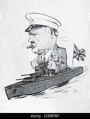 Carte postale de Peter Lutz représentant le politicien britannique Winston Churchill, en tant que premier Lord de mer pendant la première Guerre mondiale. Daté du XXe siècle Banque D'Images