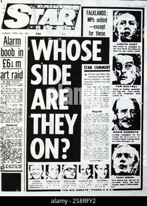 Première page du Daily Star de rapports sur la guerre des Malouines. En date du 20e siècle Banque D'Images
