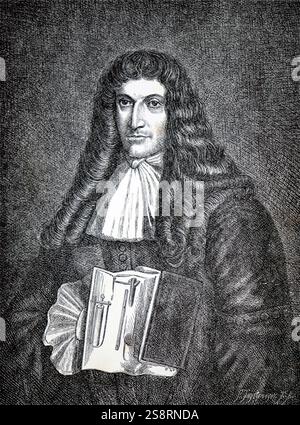 Portrait de Denis Papin (1647-1713) Physicien français, mathématicien et inventeur. En date du 19e siècle Banque D'Images
