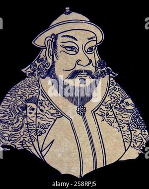 Portrait de Kublai Khan (1215-1294) La cinquième Khagan de l'Empire mongol. Il a fondé la dynastie Yuan en Chine comme une conquête dynastie, et a statué que le premier empereur Yuan. En date du 13e siècle Banque D'Images