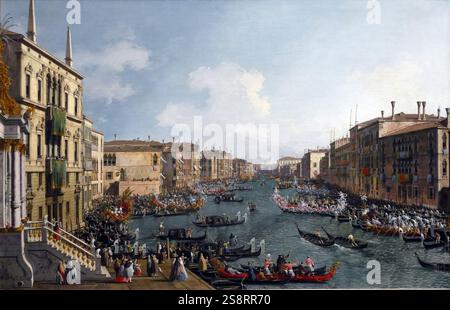 Venise : une régate sur le Grand canal, 1740, peinture de Canaletto (1697-1768). Giovanni Antonio canal, connu sous le nom de Canaletto, était un très influent, célèbre pour ses vues précisément représentées et évocatrices de la ville Banque D'Images
