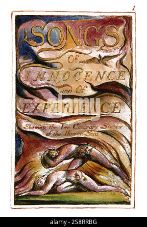 Chansons d’innocence et d’expérience, montrant les deux états contraires de l’âme humaine, 1794. Par William Blake (1757-1827). Imprimé en marron, orange ou vert sur 30 feuilles, à partir de planches contenant du texte et des illustrations Banque D'Images