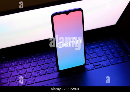 Dans cette illustration photo, le logo Google Gemini est affiché sur l'écran d'un smartphone. Banque D'Images