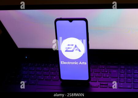 Dans cette illustration photo, le logo Electronic Arts (EA) est affiché sur l'écran d'un smartphone. Banque D'Images