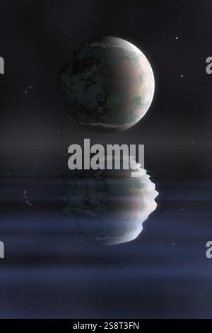 Planète dans l'espace avec illustration de réflexion de l'eau Banque D'Images