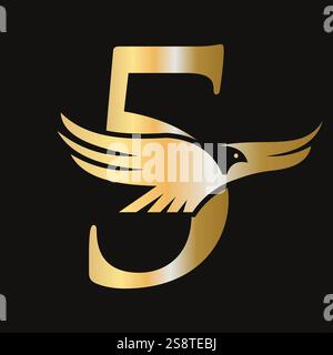 Lettre initiale 5 concept de logo Flying Eagle pour icône de vitesse et symbole de transport signe vectoriel Illustration de Vecteur