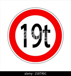 Panneau routier réglementaire indiquant une limite de poids de 19 tonnes pour les véhicules Illustration de Vecteur