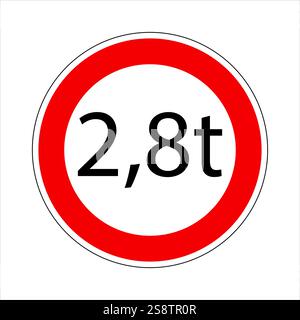 Panneau routier réglementaire indiquant une limite de poids de 2,8 tonnes, interdisant les véhicules plus lourds Illustration de Vecteur