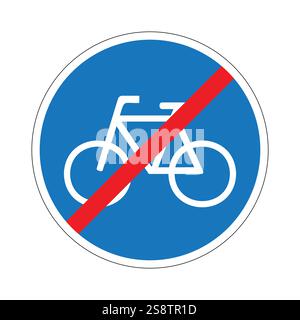 Panneau circulaire bleu et rouge indiquant la fin d'une piste cyclable ou d'une piste cyclable désignée Illustration de Vecteur