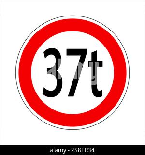 Panneau routier réglementaire indiquant une limite de poids de 37 tonnes pour les véhicules qui passent Illustration de Vecteur