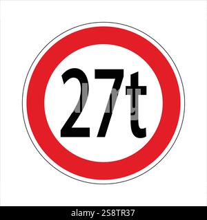 Panneau routier réglementaire indiquant une limite de poids de 27 tonnes pour les véhicules qui passent Illustration de Vecteur