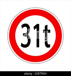 Panneau rond rouge et blanc indiquant une limite de poids pour les véhicules Illustration de Vecteur