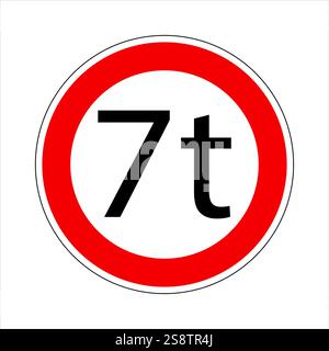 Panneau routier réglementaire indiquant une limite de poids de 7 tonnes pour les véhicules Illustration de Vecteur