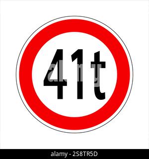 Panneau routier réglementaire indiquant une restriction de poids limite pour les véhicules, interdisant le passage pour ceux de plus de 41 tonnes Illustration de Vecteur
