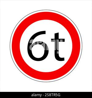 Signalisation routière réglementaire indiquant une limite de poids de six tonnes, interdisant le passage pour les véhicules plus lourds, assurant la sécurité routière et la préservation des infrastructures Illustration de Vecteur