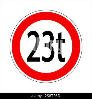 Signalisation routière réglementaire indiquant une limite de poids de 23 tonnes pour les véhicules Illustration de Vecteur