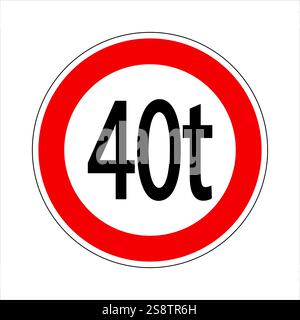 Signalisation routière réglementaire indiquant une restriction de poids pour les véhicules de plus de 40 tonnes, favorisant la sécurité routière et la préservation des infrastructures Illustration de Vecteur