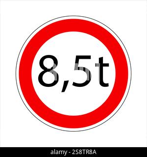 Panneau routier réglementaire indiquant une limite de poids de 8,5 tonnes pour les véhicules Illustration de Vecteur