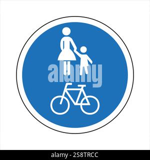 Panneau routier obligatoire bleu et blanc indiquant une piste cyclable et piétonne combinée Illustration de Vecteur