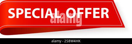 La bannière ruban rouge avec le texte offre spéciale représente la promotion, les ventes, les remises et les stratégies de marketing pour attirer les clients et stimuler Illustration de Vecteur