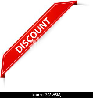 Ruban rouge de rabais placé sur le coin d'une surface blanche représente des offres spéciales et des réductions de prix pour les clients lors des ventes de magasinage Illustration de Vecteur