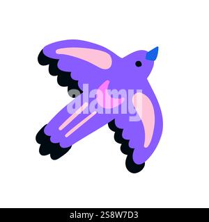 Élégant oiseau violet avec des ailes roses volant gracieusement. Design fantaisiste et coloré idéal pour les œuvres d'art et la décoration exotiques ou tropicales Illustration de Vecteur