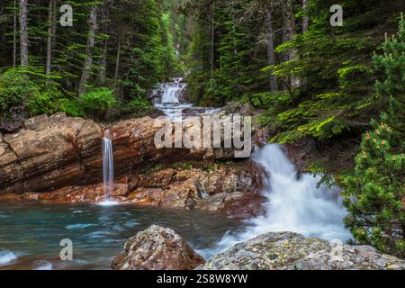 Petite cascade de montagne dans la forêt des Pyrénées en France Banque D'Images