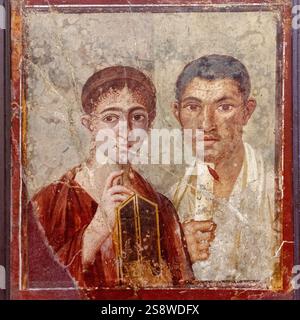 Fresque romaine de Pompéi-Portrait du boulanger Terentius Neo et de sa femme. Naples, Musée archéologique national. Banque D'Images