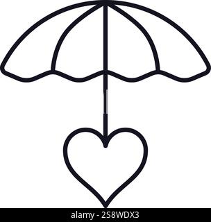 Icône vectorielle d'art de ligne minimale et propre d'un parapluie protégeant un cœur, représentant l'assurance d'amour, les soins de santé et la protection des proches Illustration de Vecteur