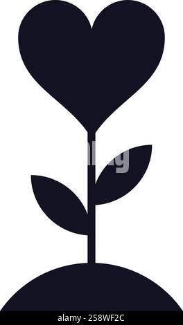 Illustration vectorielle minimaliste d'une fleur en forme de cœur poussant à partir du sol, symbolisant l'amour, les soins et les relations amoureuses, idéal pour Illustration de Vecteur