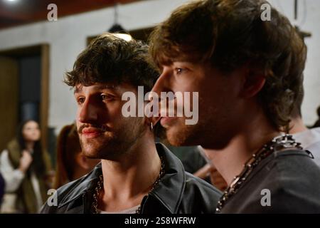 Kiev, Ukraine. 23 janvier 2025. MOLODI Band lors du tirage au sort des finalistes de Vidbir 2025, l’étape de sélection nationale ukrainienne pour le concours Eurovision de la chanson 2025, au Ukraine-Media Center, Kiev. (Photo par Aleksandr Gusev/SOPA images/SIPA USA) crédit : SIPA USA/Alamy Live News Banque D'Images