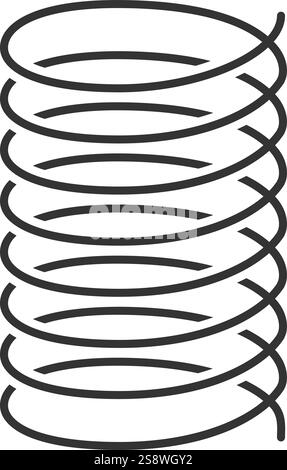 Gros plan d'un ressort hélicoïdal en métal gris foncé formant des cercles répétitifs, créant un motif visuellement attrayant sur un fond blanc propre Illustration de Vecteur