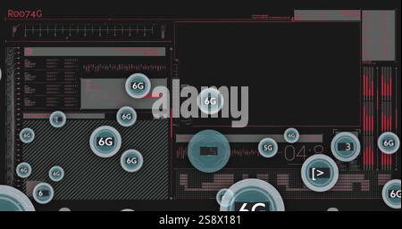 Interface technologique avec symbole 6g, image de traitement de données Banque D'Images