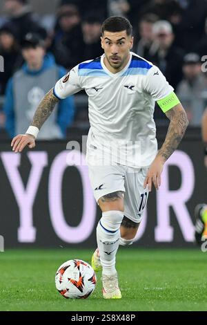 Rome, Latium. 23 janvier 2025. Mattia Zaccagni de SS Lazio lors de la ronde de qualification de l'Europa League - 7ème match d'étape entre SS Lazio contre Real Sociedad au stade olympique, Italie, le 23 janvier 2025. Crédit crédit : massimo insabato/Alamy Live News Banque D'Images