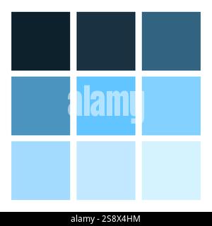 Palette de couleurs bleues. Dégradé défini. Grille de teintes froides. Carrés vectoriels lumineux. Illustration de Vecteur