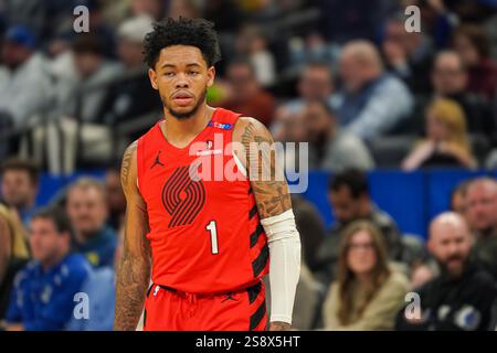 Orlando, Floride, États-Unis, 23 janvier 2025, Portland Trail Blazers garde Anfernee Simons #1 au Kia Center. (Crédit photo : Marty Jean-Louis/Alamy Live News Banque D'Images