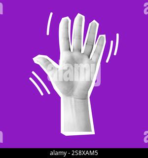 Ondulation à la main texturée demi-teinte pour l'illustration vectorielle Hello. Exprimer des salutations et des adieux par un signe non verbal sur fond violet Illustration de Vecteur