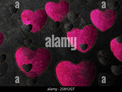 Fond abstrait grunge noir de Saint-Valentin avec des coeurs roses et dorés. Conception de carte de voeux vectorielle Illustration de Vecteur