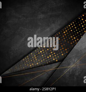 Fond noir abstrait grunge corporatif avec des points et des lignes demi-teintes dorés. Conception graphique rétro vectorielle Illustration de Vecteur