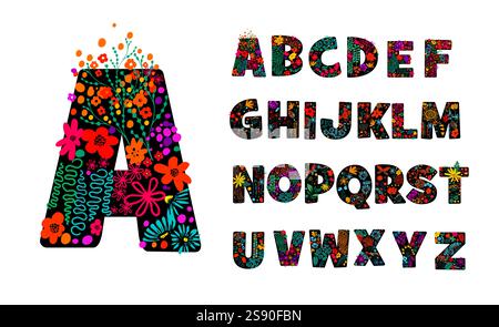 Alphabet de fleurs. dessiné à la main. Pas ai, illustration vectorielle Illustration de Vecteur