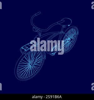 Vélo bleu avec un siège et un guidon. Le vélo est représenté dans un dessin bleu Illustration de Vecteur