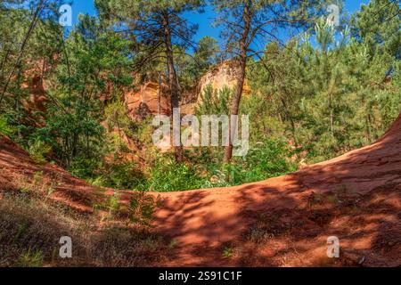 Impression autour du sentier ocre près de Roussillon, une commune du département du Vaucluse de la région Provence dans le sud de la France Banque D'Images